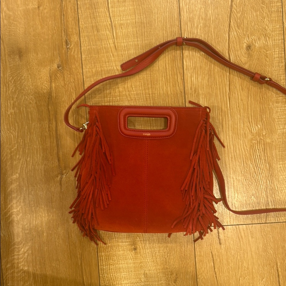 Maje Red Crossbody Bag with Fringe